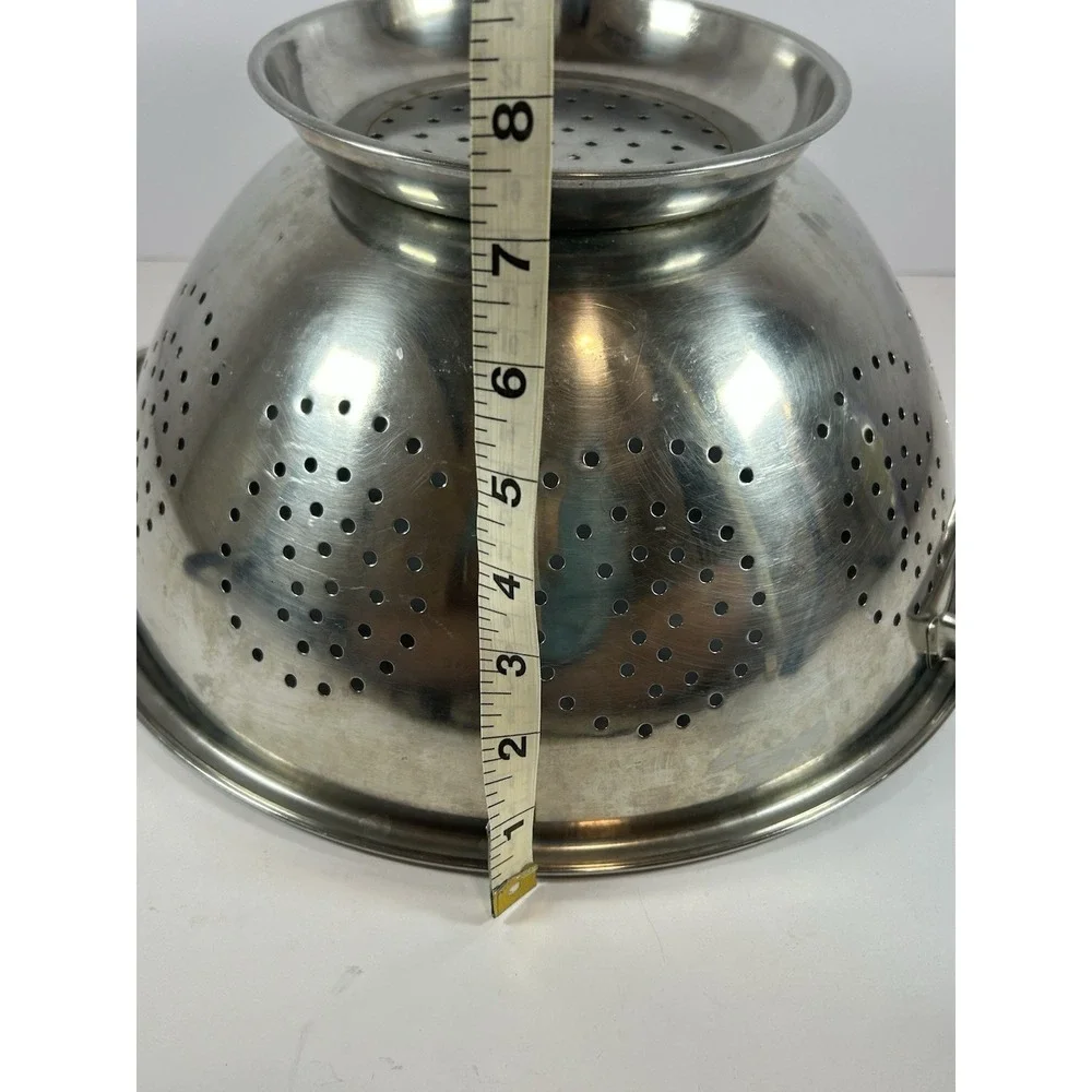 Vintage Stainless Steel Colander  With Base and Handles 15
